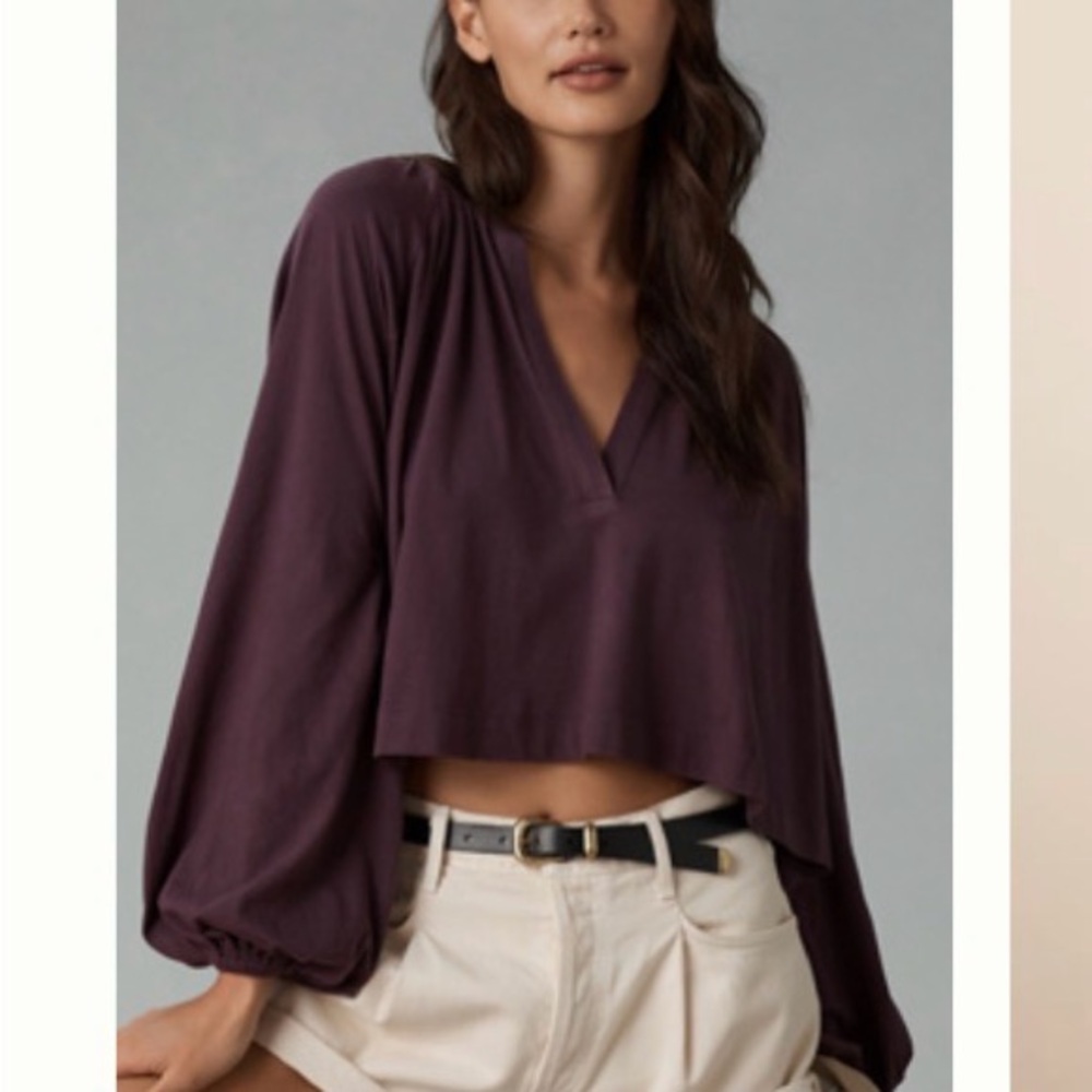 Anthropologies Maeve split pleaded blouse